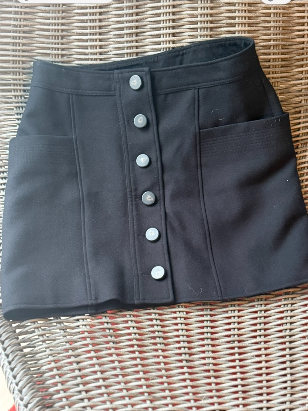 Sezane Black Button-Front Mini Skirt
